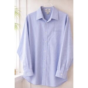Croft & Barrow Iron Free Blue White Striped Dress Shirt Mens 16.5 32/33 Cotton
